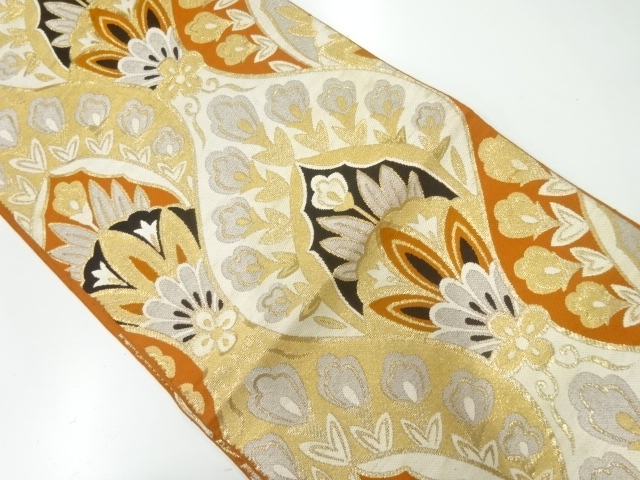 アンティーク　花更紗模様織出し袋帯（材料）